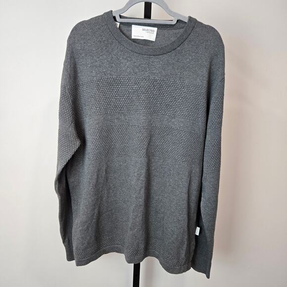 Selected Homme Long Sleeve Knit Crew Neck Sweater Gray Men XXL Organic Cotton - Picture 1 of 9